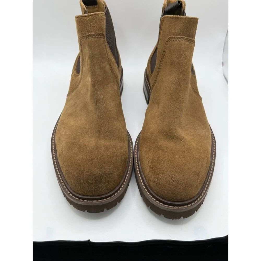 Johnston & Murphy Men’s 8.5M Tan Suede Chelsea Boots Lug Sole Leather Pull On
